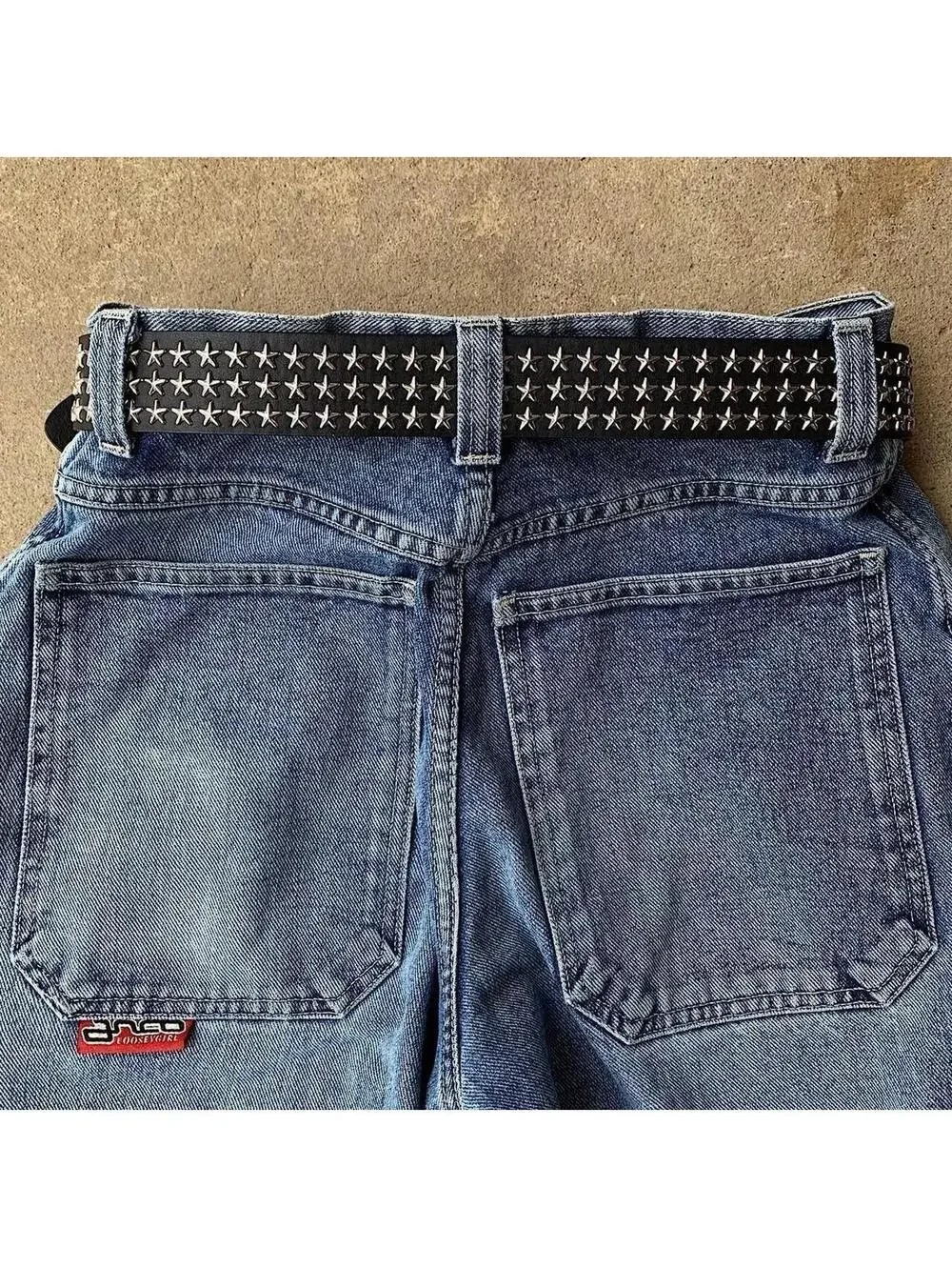 Cyber Y2k 2000s style star studded grunge emo black and silver belt. High qualit